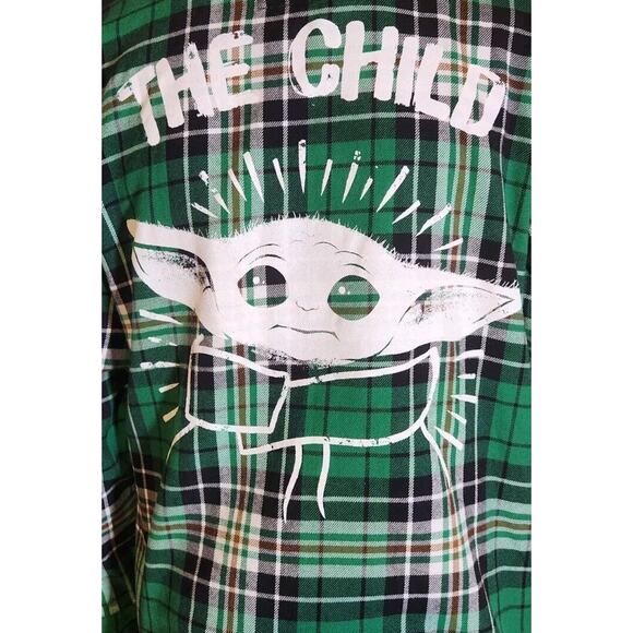 Cakeworthy Star Wars Mandalorian The Child Green Flannel Shirt Adult Large EUC - Picture 3 of 7